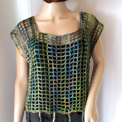 Legeres Netz-Top, Häkelshirt in tollen Farben, Top, Shirt mit Fransen, Pulli