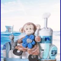 Windeltorte Windelschiff blau Jungen personalisiert Geschenk zur Geburt Taufe Babyparty Bild 1