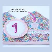 Geburtstagskrone für Kinder, Kinderkrone Blumenwiese, Stoffkrone mit austauschbaren Zahlen 1-6 Jahre mit Tasche Bild 4