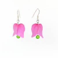 Bougainvillea kleine Ohrringe mit Perlen, realistische Blumen Ohrringe, rosa Ohrringe, Sommer Ohrringe Bild 2