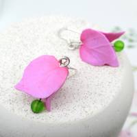 Bougainvillea kleine Ohrringe mit Perlen, realistische Blumen Ohrringe, rosa Ohrringe, Sommer Ohrringe Bild 5