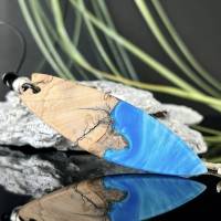 Surferbrett Resin ,Harz Holz Halskette,Geschenkidee ,Epoxidharz Schmuck, blau-weiß Bild 1