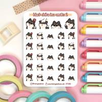 Schwarze Shiba Inu Emotes Nr 2 Sticker Sheet. Kawaii Hunde Emoji Aufkleber für Planer, Bullet Journal, Tagebuch Bild 1