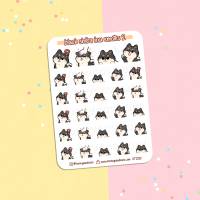 Schwarze Shiba Inu Emotes Nr 2 Sticker Sheet. Kawaii Hunde Emoji Aufkleber für Planer, Bullet Journal, Tagebuch Bild 3