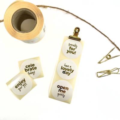 Aufkleber mit Aufschrift 10-100 Stück 5cm runde Sticker für Geschenke mit Goldeffekt verschiedene Sprüche