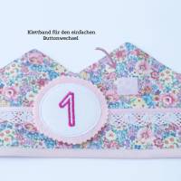 Geburtstagskrone für Kinder, Blumenwiese rosa, Stoffkrone für Kindergeburtstag, Krone mit austauschbaren Zahlen 1-6 Jahr Bild 4
