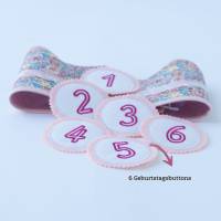 Geburtstagskrone für Kinder, Blumenwiese rosa, Stoffkrone für Kindergeburtstag, Krone mit austauschbaren Zahlen 1-6 Jahr Bild 6
