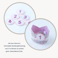 Geburtstagskrone für Kinder, Blumenwiese rosa, Stoffkrone für Kindergeburtstag, Krone mit austauschbaren Zahlen 1-6 Jahr Bild 7