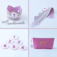 Geburtstagskrone für Kinder, Blumenwiese rosa, Stoffkrone für Kindergeburtstag, Krone mit austauschbaren Zahlen 1-6 Jahr Bild 9