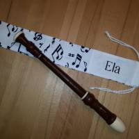 Flötentasche mit Namen, Flötenbeutel - Musiknoten weiß-schwarz  (mit optionalen Zubehörfach/Fütterung) Bild 2