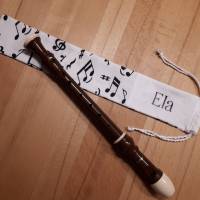Flötentasche mit Namen, Flötenbeutel - Musiknoten weiß-schwarz  (mit optionalen Zubehörfach/Fütterung) Bild 3