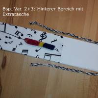 Flötentasche mit Namen, Flötenbeutel - Musiknoten weiß-schwarz  (mit optionalen Zubehörfach/Fütterung) Bild 4