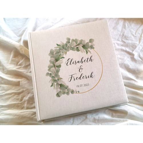 Fotoalbum echtes Leinen personalisierbar Design Eukalyptus links
