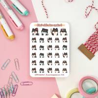 Black Tan Shiba Inu Emotes Nr 3 Sticker Sheet. Kawaii Hunde Emoji Aufkleber für Planer, Bullet Journal, Tagebuch Bild 2