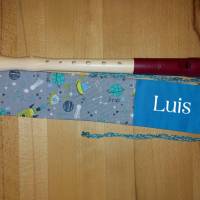 Flötentasche mit Namen, Flötenbeutel - Weltraum  (mit optionalen Zubehörfach / Fütterung/ Halskordel) Bild 3