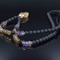 Herren Halskette aus Edelsteinen Citrin Ametrin Onyx und Hämatit mit Citrin-Anhänger, Länge 61 cm Bild 7
