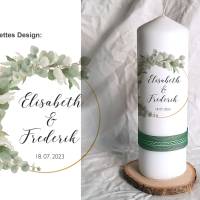 Hochzeitskerze Design Eukalyptus links - Stumpenkerze Bild 1