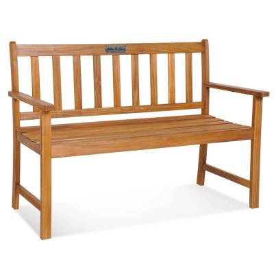 Gartenbank aus Akazienholz mit personalisiertem Metallschild - Sitzbank - Geschenk zur Goldenen Hochzeit und Geburtstag