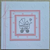 Glückwunschkarte: Zur Geburt - Willkommen im Leben - Babykarte - Rosa Bild 1