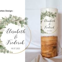 Hochzeitskerze Design Eukalyptus links - Holzkerze Bild 1