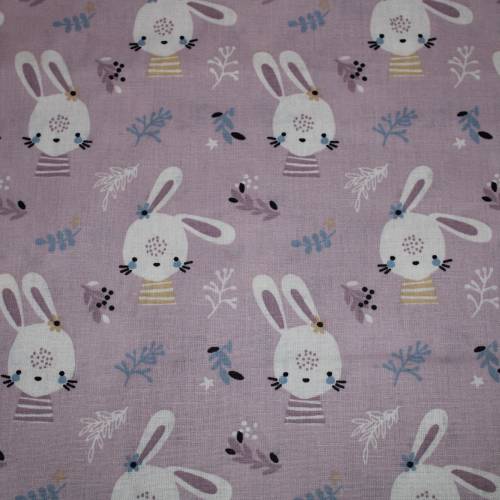 12,40 EUR/m Baumwollstoff Hasen Kaninchen auf lila 100% Baumwolle