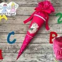 wundervolle Schultüte / Zuckertüte in Pink mit Sternen und Einhorn & Glitzer Bild 1