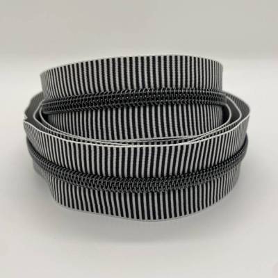 Reißverschluss Smoky-Stripes, breit, schwarz-weiß / gunmetalfarbene Spirale