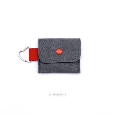Filztascherl, Geldbeutel, Schlüsselanhänger, grau und rot