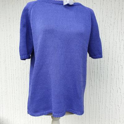 Damenpullover Kurzarmpulli aus Baumwolle Sommerpulli in Blau