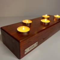 Kerzenhalter, Teelichthalter aus Edelholz | Massives Padouk Holz | Kerzenständer inkl. 5 Edelstahl Teelichthalter Bild 1