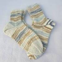Damensocken Socken handgestrickt in Natur mit schönen Streifen Größe 38/39 ➜ Bild 1
