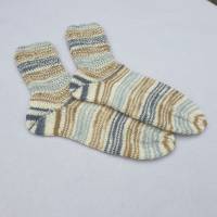 Damensocken Socken handgestrickt in Natur mit schönen Streifen Größe 38/39 ➜ Bild 2