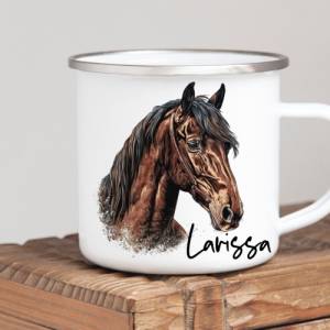 Pferdegeschenk mit Namen Trinkbecher Emaile Tasse oder Pferd und Reiter Stall Geschenk Spardose personalisiert Bild 4