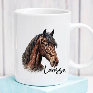 Pferdegeschenk mit Namen Trinkbecher Emaile Tasse oder Pferd und Reiter Stall Geschenk Spardose personalisiert Bild 6