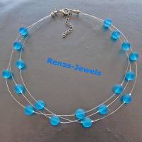 Glaskette Perlenkette kurz zweireihig Collier Glasperlen blau matt gefrostet silberfarben Perlen Kette Bild 3