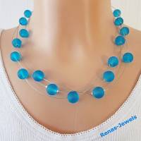 Glaskette Perlenkette kurz zweireihig Collier Glasperlen blau matt gefrostet silberfarben Perlen Kette Bild 4