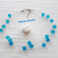 Glaskette Perlenkette kurz zweireihig Collier Glasperlen blau matt gefrostet silberfarben Perlen Kette Bild 5
