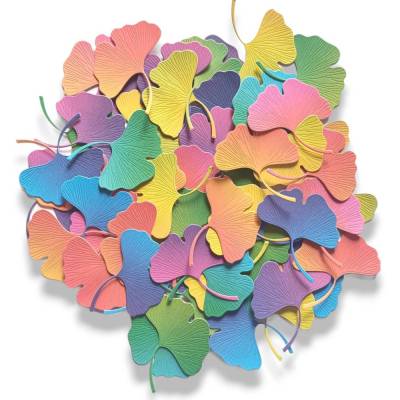 60 Ginkgo Blätter gestanzt, Regenbogen, Tonkarton, Streudeko, Stanzteile, Scrapbooking, Kartengestaltung