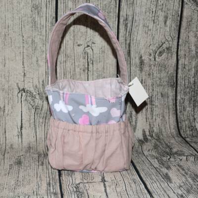 Musikbox-Tasche- Tasche für Toniebox*-Osterkörbchen-Kindertasche- Regenbogen-Schmetterling-grau/rosa