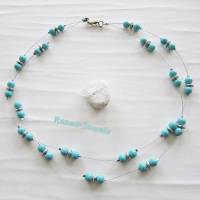 Perlenkette kurz zweireihig Collier hellblau silberfarben Perlen Kette Bild 2