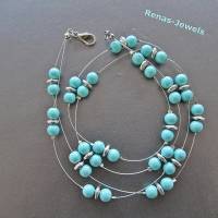 Perlenkette kurz zweireihig Collier hellblau silberfarben Perlen Kette Bild 6
