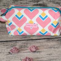 Boxy Bag-Kosmetiktasche.Stiftemäppchen-Federmäppchen-Schminktasche-pink-blau-weiß-gelb Retro Bild 2