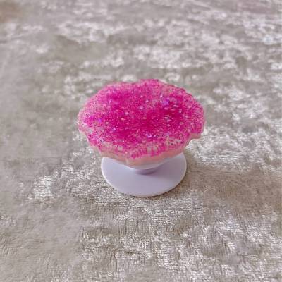 Popsocket, Handyhalter Epoxidharz pink Glitzerflocken