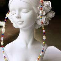 Damenkette Perlenkette Süßwasserperlen bunt Geschenk Frauen Schwester Freundin Bild 1