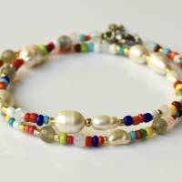 Damenkette Perlenkette Süßwasserperlen bunt Geschenk Frauen Schwester Freundin Bild 2
