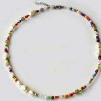 Damenkette Perlenkette Süßwasserperlen bunt Geschenk Frauen Schwester Freundin Bild 3