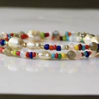 Damenkette Perlenkette Süßwasserperlen bunt Geschenk Frauen Schwester Freundin Bild 5