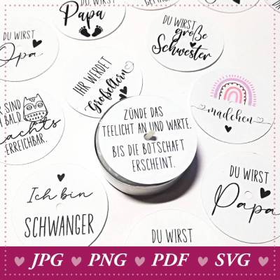 Teelichtbotschaften Schwangerschaft verkünden »Du wirst Papa, Du wirst Oma« Plotterdatei, DIY