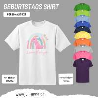 Personalisiertes Shirt GEBURTSTAG Zahl & Name personalisiert Regenbogen Dino Mädchen Bild 1
