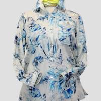 Damen Leinen Bluse | Batik-Blume in Wollweiß | Bild 1